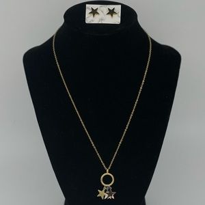 Stainless Steel Tri-color Star Necklace and Earrings Set Gold, Rose Gold, Silver